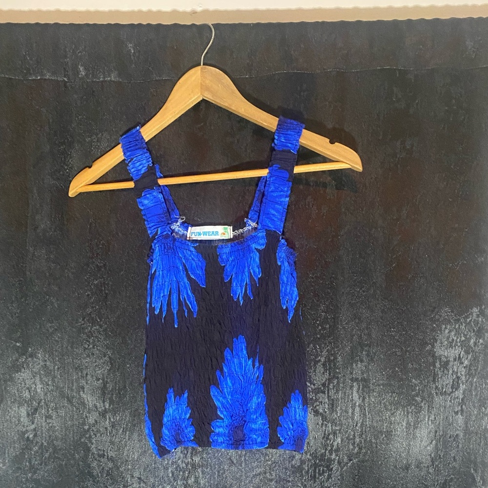 Blue and Black Women's Tank Top